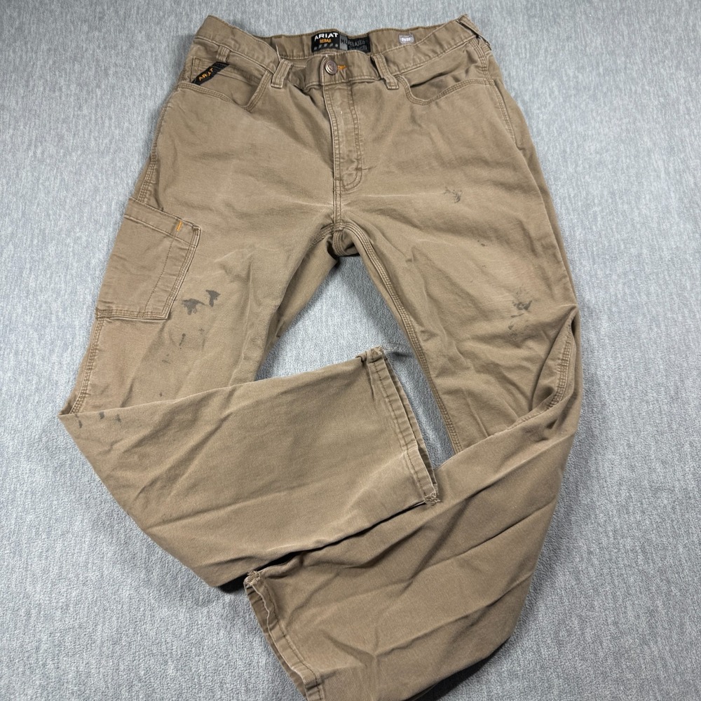 Ariat Work Pants Mens 36x32 Brown Rebar M4 Relaxed Straight Canvas Tough Utility
